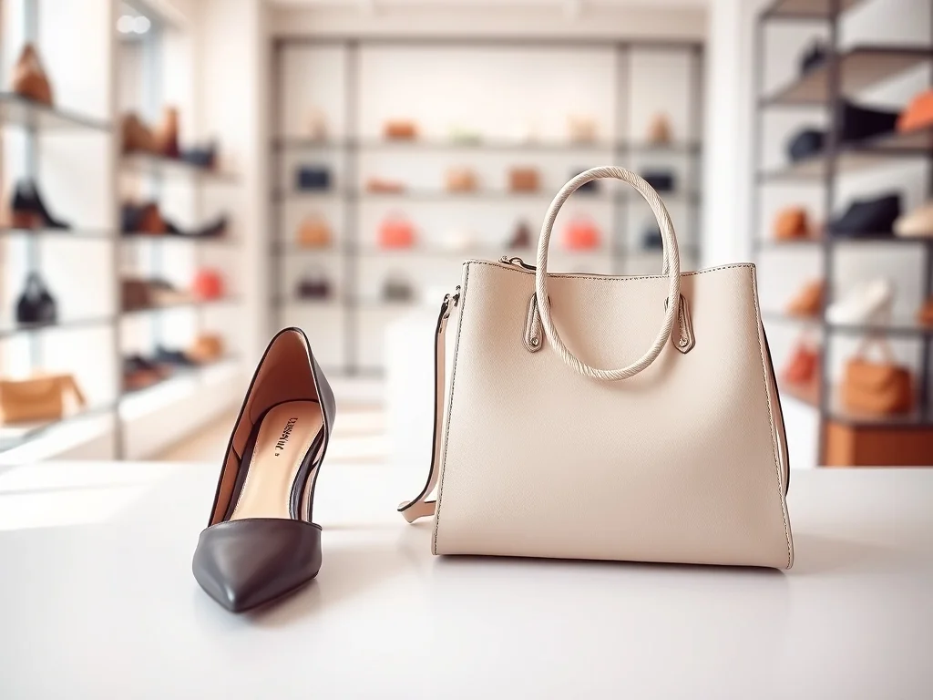 Elegancki damski but i torebka Nine West na tle jasnego butiku z obuwiem i dodatkami.